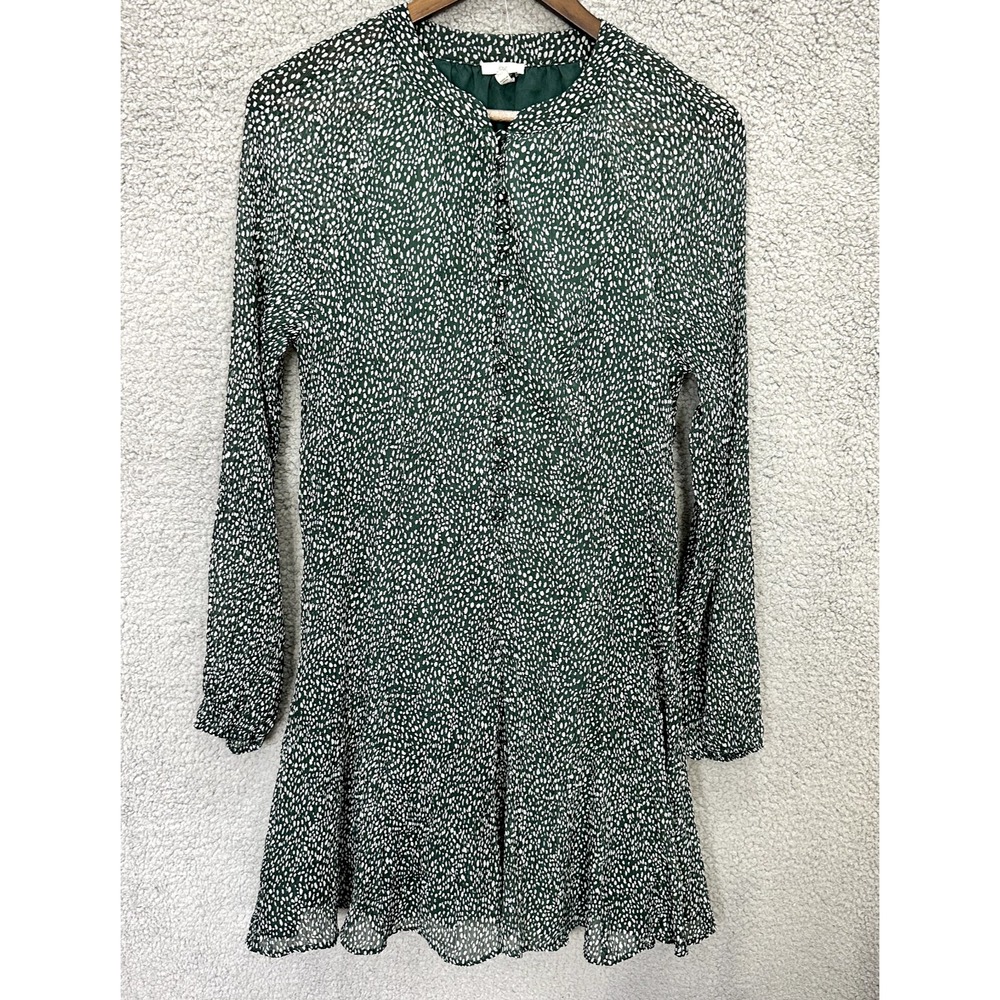 oie Dress Womens M Green White Dot Print Peplum Boho Cottagecore Romantic‎ Chic